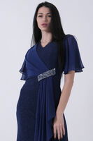 Saks Beli Taş Detaylı Yarım Kol Tesettür Abiye 08061271.26 - 6