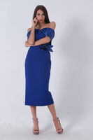 Saks Çiçek Detaylı Midi Boy Abiye Elbise 9705244.26 - 1