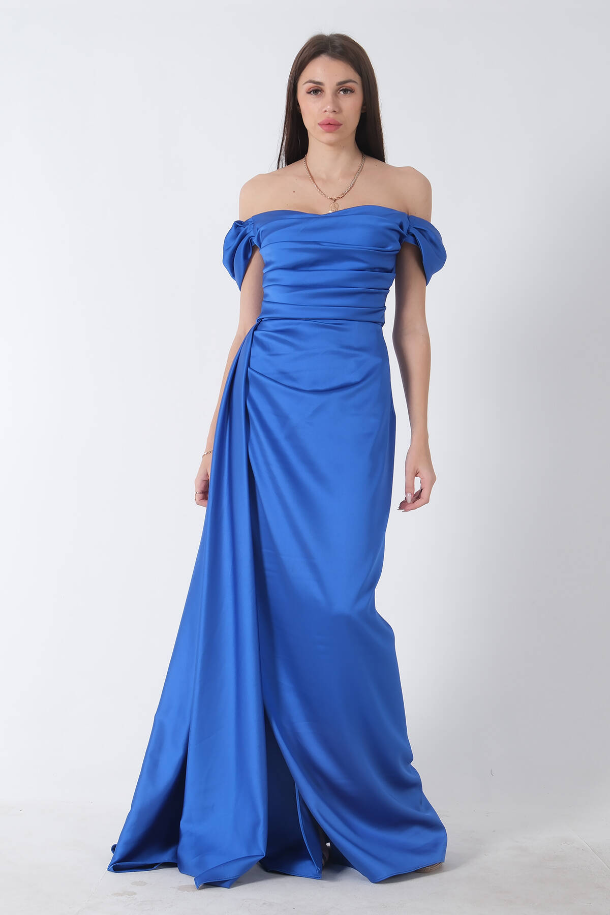 Saks Drape Detaylı Saten Kumaş Abiye Elbise 9704858.26 - Ardanewline (1)