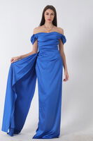 Saks Drape Detaylı Saten Kumaş Abiye Elbise 9704858.26 - 16