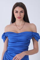 Saks Drape Detaylı Saten Kumaş Abiye Elbise 9704858.26 - 17