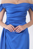 Saks Drape Detaylı Saten Kumaş Abiye Elbise 9704858.26 - video