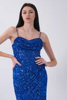 Saks Drapeli Parlak Pul Payetli Askılı Abiye 9705539.26 - 7