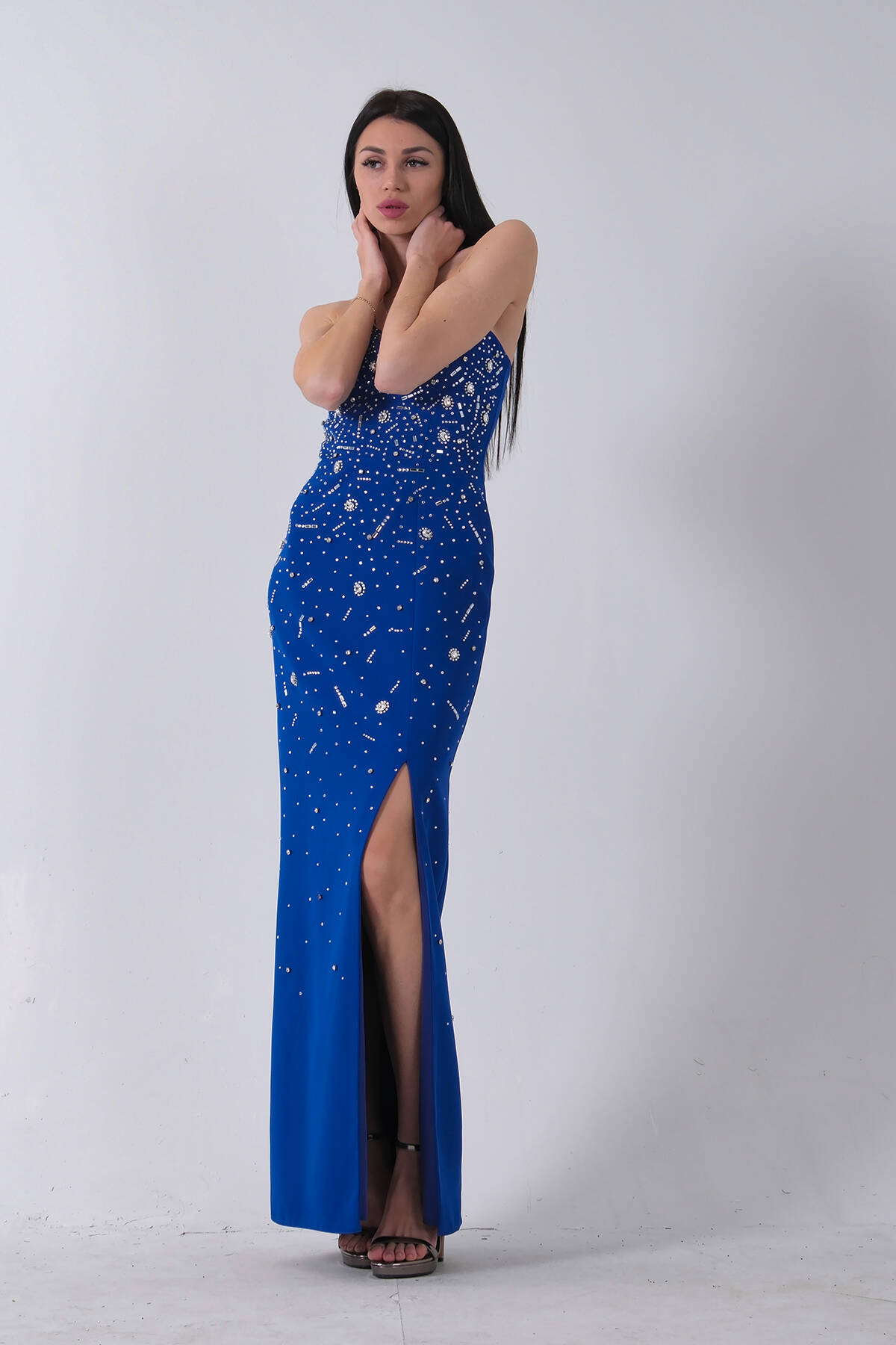 Saks Kadın Straplez Taş Detaylı Yırtmaçlı Abiye Elbise 0801045.26 - Ardanewline (1)