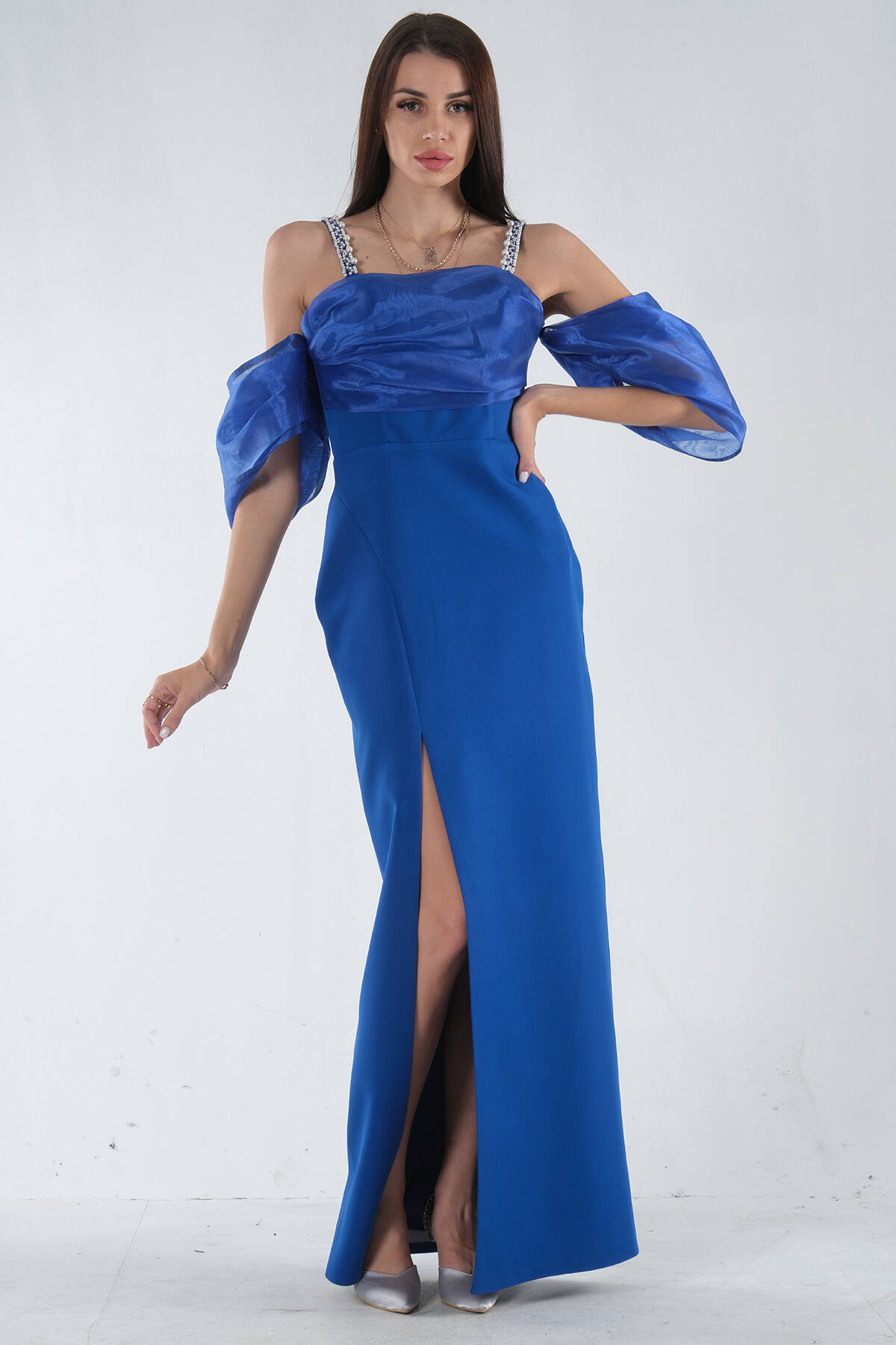 Saks Kolları Şifon Yırtmaçlı Abiye 9705139.26 - Ardanewline (1)