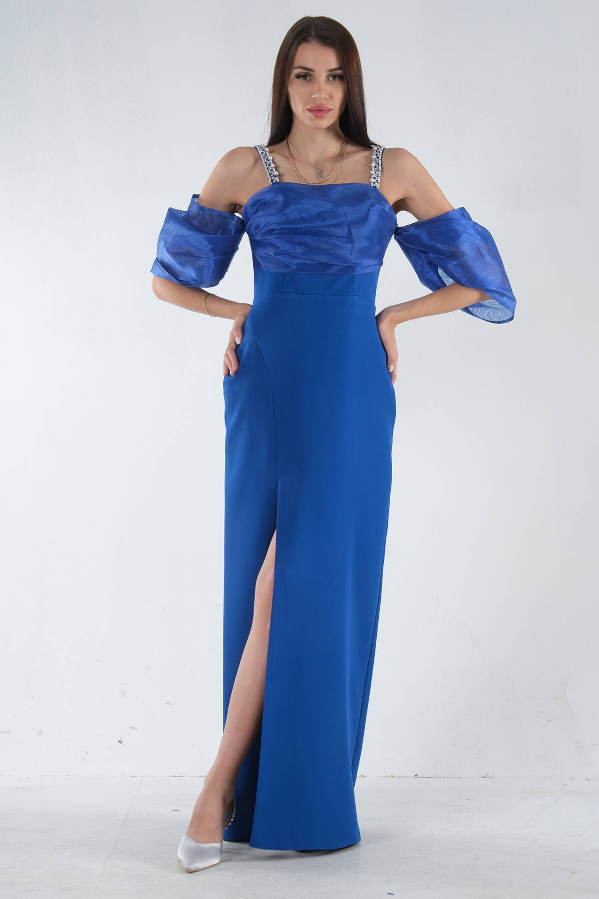 Saks Kolları Şifon Yırtmaçlı Abiye 9705139.26 - Ardanewline