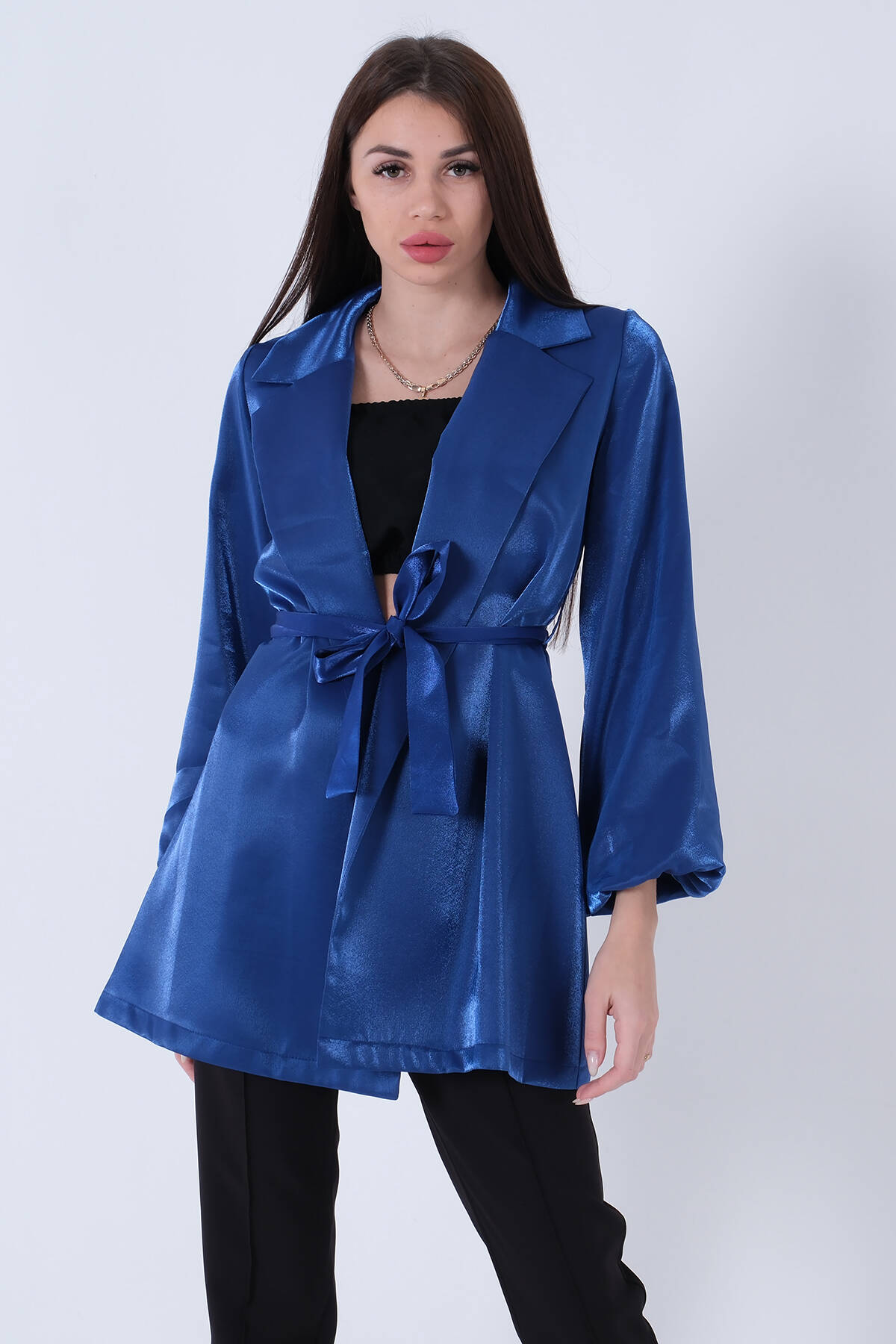 Saks Kolları Volanlı Monoray Saten Ceket 31050689.26 - Ardanewline