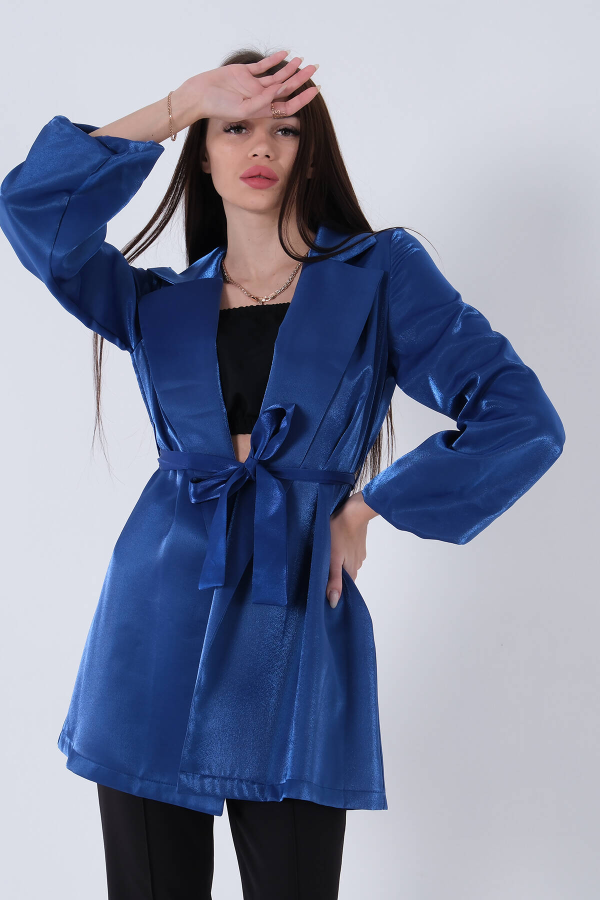 Saks Kolları Volanlı Monoray Saten Ceket 31050689.26 - Ardanewline (1)