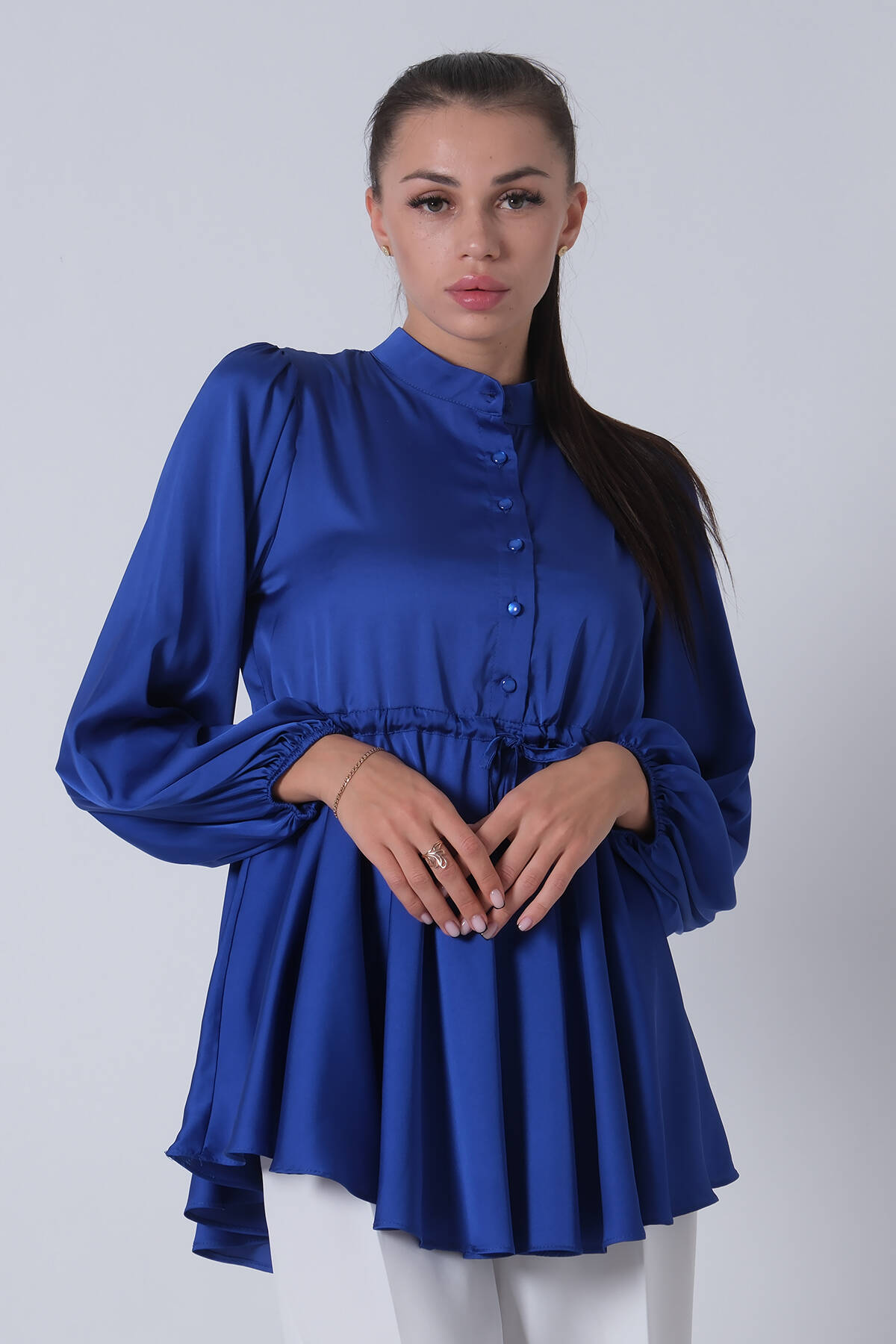 Saks Kolu Lastikli Belden Bağlamalı Saten Tunik 44510418.26 - Ardanewline (1)