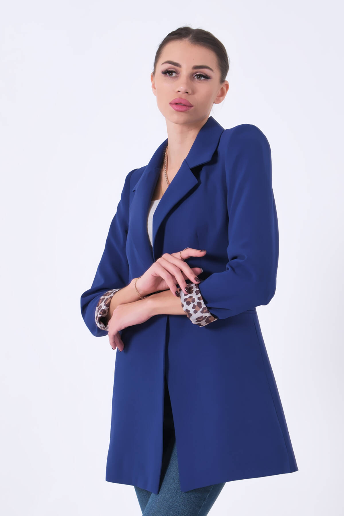 Saks Leopar Astar Detaylı Krep Blazer Ceket 0105120.26 - Ardanewline