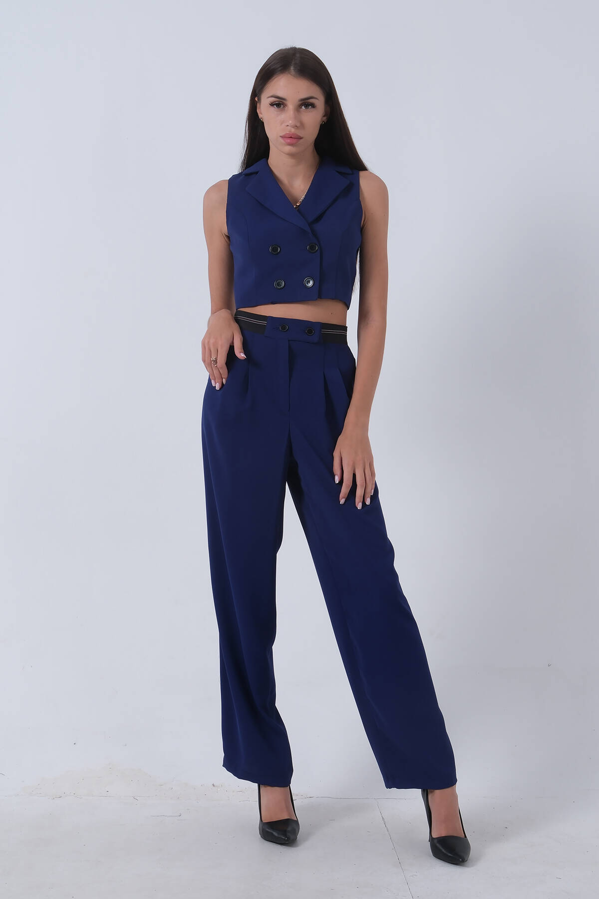 Saks Likralı Krep Kumaş Yelekli Pantolon Takım 0106323.26 - Ardanewline