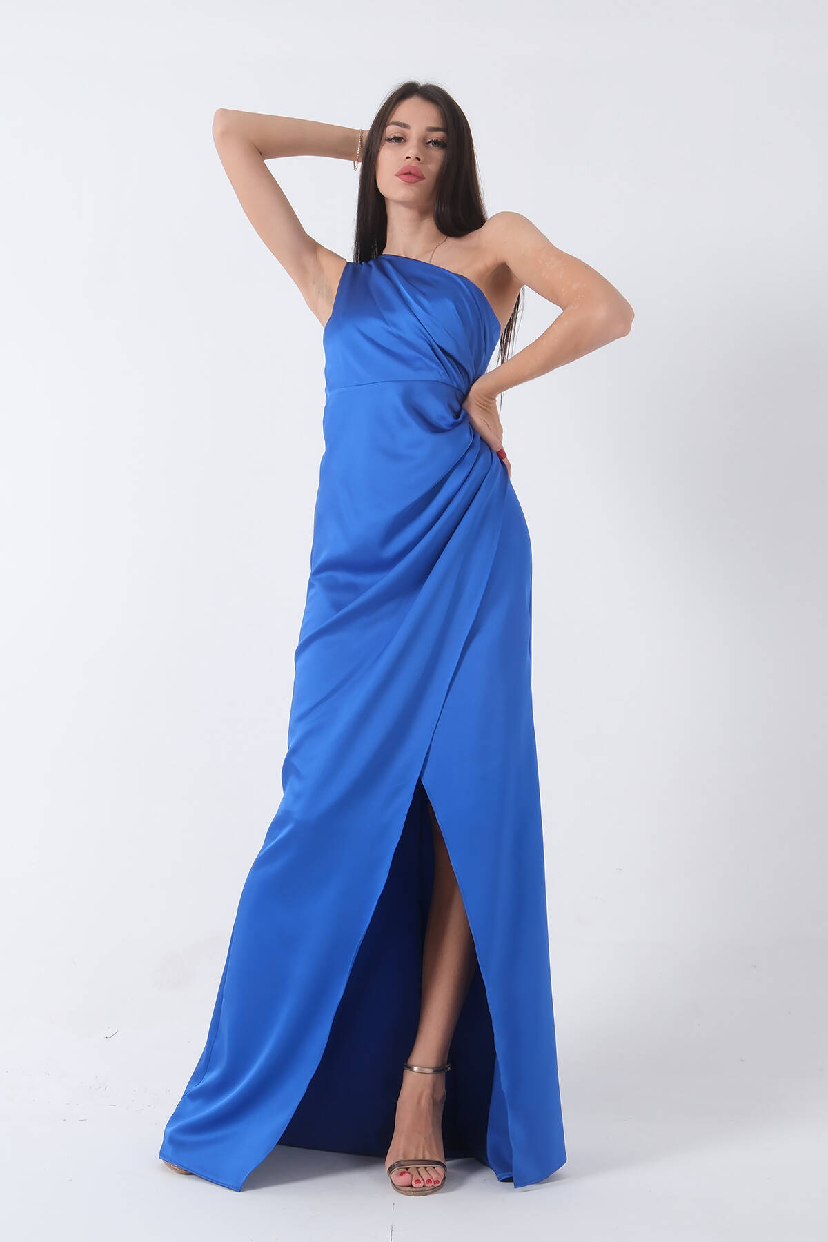 Saks Önü Yırtmaçlı Tek Omuz Şık Abiye 0801563.26 - Ardanewline