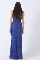 Saks Parıltılı Dökümlü Tül ve Taş Detaylı Abiye 9705332.26 - 6