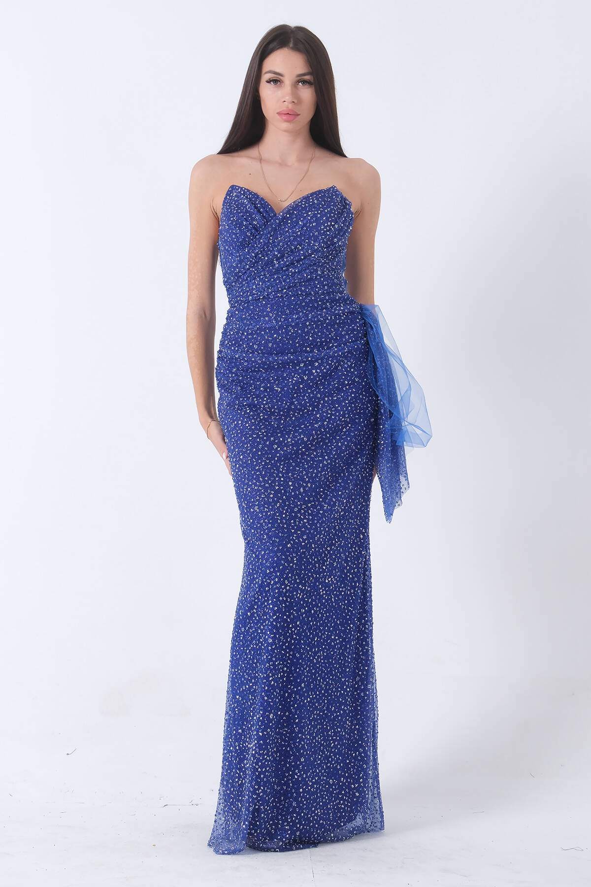 Saks Parıltılı Dökümlü Tül ve Taş Detaylı Abiye 9705332.26 - Ardanewline (1)