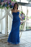 Saks Pul Taş İşlemeli Straplez Balık Abiye 9705304.26 - 3