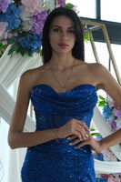 Saks Pul Taş İşlemeli Straplez Balık Abiye 9705304.26 - 7