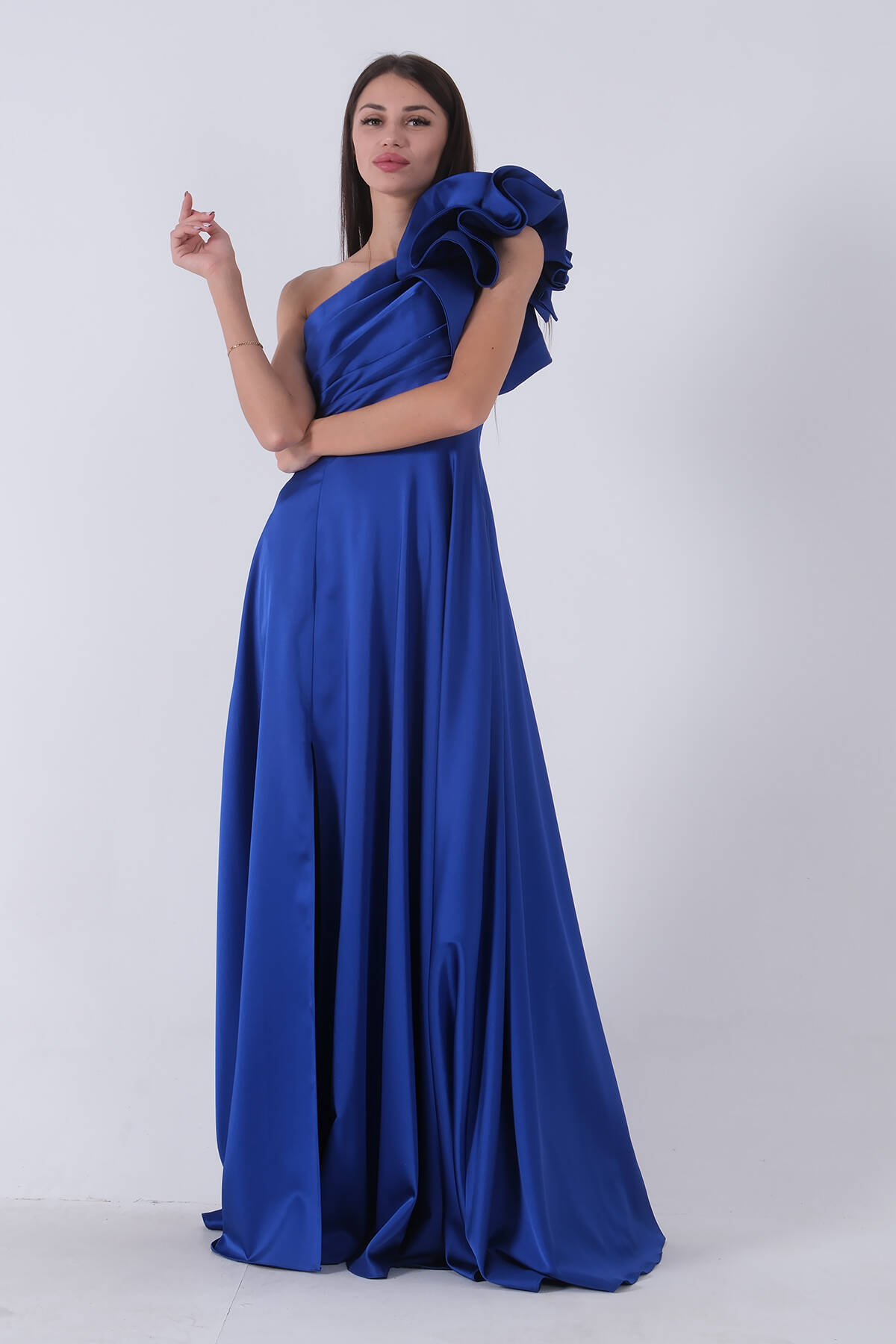 Saks Saten Omuz Fiyonklu Abiye Elbise 1302192.26 - Ardanewline (1)