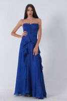 Saks Straplez Yaka Yırtmaçlı Eteği Fırfırlı Abiye 9705234.26 - 2