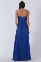 Saks Straplez Yaka Yırtmaçlı Eteği Fırfırlı Abiye 9705234.26 - 4