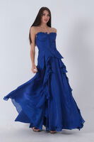 Saks Straplez Yaka Yırtmaçlı Eteği Fırfırlı Abiye 9705234.26 - 5