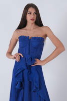 Saks Straplez Yaka Yırtmaçlı Eteği Fırfırlı Abiye 9705234.26 - 7