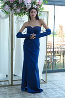 Saks Taş Detaylı Drapeli Straplez Saten Abiye 9705556.26 - 2