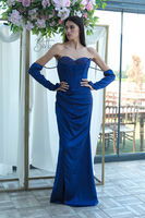 Saks Taş Detaylı Drapeli Straplez Saten Abiye 9705556.26 - 3