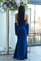 Saks Taş Detaylı Drapeli Straplez Saten Abiye 9705556.26 - 6