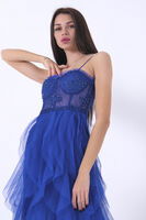 Saks Transparan Taşlı Eteği Fırfırlı Abiye 9705034.26 - 6