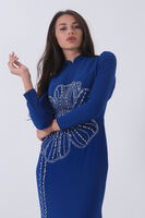 Saks Üzeri Çiçek Desen Boncuk Taş İşlemeli Tesettür Abiye 6502487.26 - 6