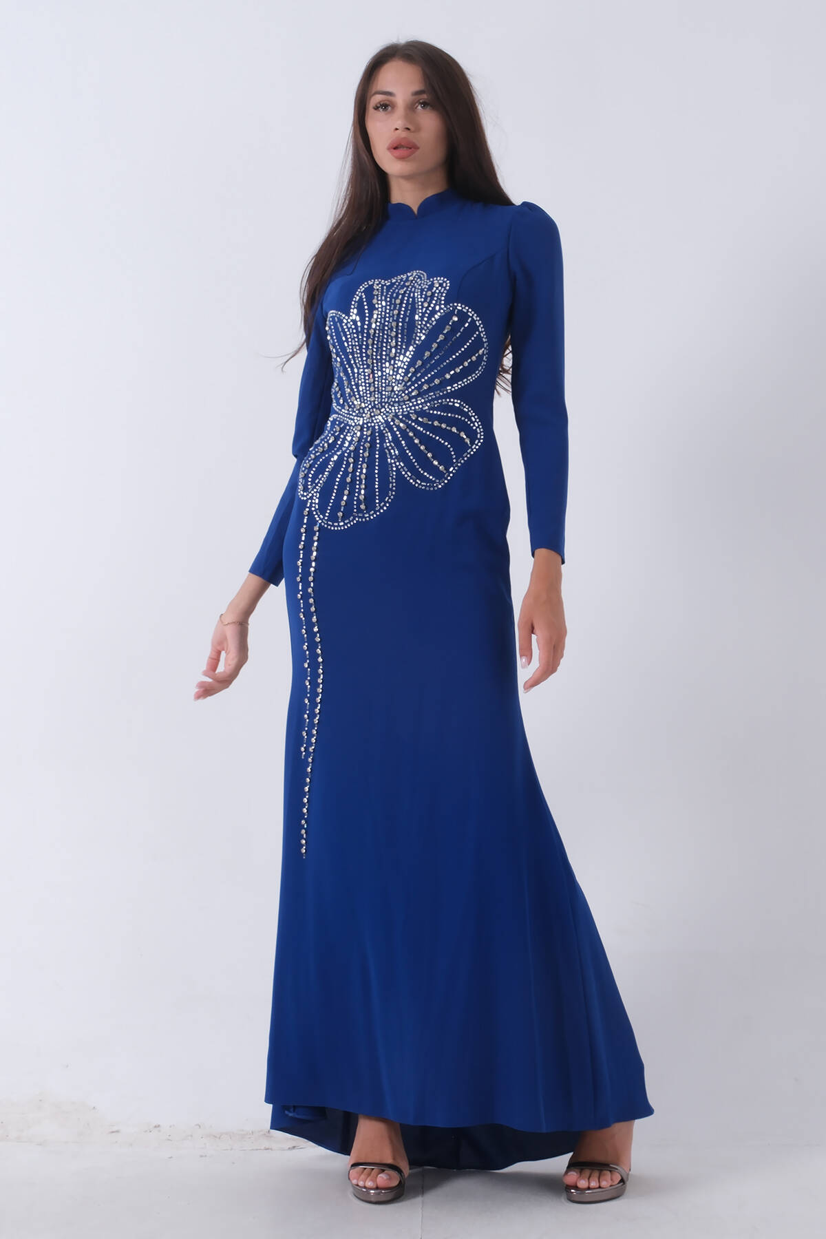 Saks Üzeri Çiçek Desen Boncuk Taş İşlemeli Tesettür Abiye 6502487.26 - Ardanewline