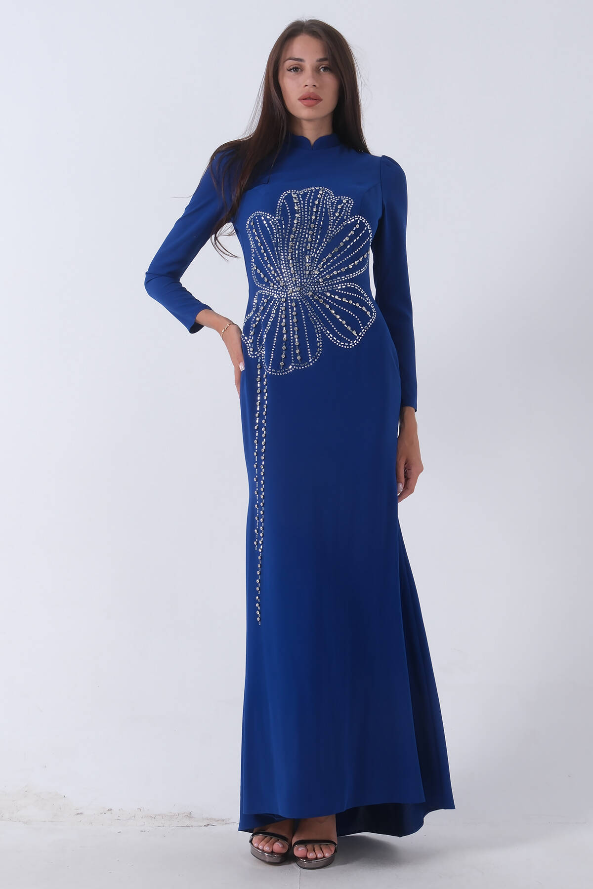 Saks Üzeri Çiçek Desen Boncuk Taş İşlemeli Tesettür Abiye 6502487.26 - Ardanewline (1)