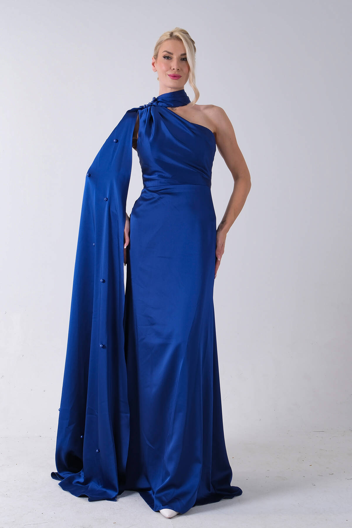 Saks Yaka Kuşak Detaylı Tek Omuz Abiye 0801099.26 - Ardanewline