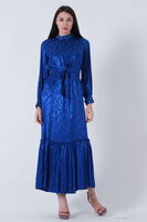 Saks Yakası ve Kolları Taşlı Kuşaklı Tesettür Elbise 4593281.26 - 1
