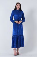 Saks Yakası ve Kolları Taşlı Kuşaklı Tesettür Elbise 4593281.26 - 2