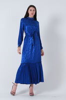 Saks Yakası ve Kolları Taşlı Kuşaklı Tesettür Elbise 4593281.26 - 3