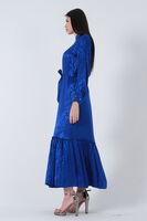 Saks Yakası ve Kolları Taşlı Kuşaklı Tesettür Elbise 4593281.26 - 4