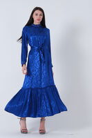 Saks Yakası ve Kolları Taşlı Kuşaklı Tesettür Elbise 4593281.26 - 6