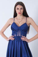 Saks Yırtma Detaylı İp Askılı Saten Abiye Elbise 9704981.26 - 7