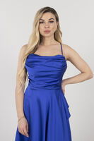 Saks Yırtmaç Detaylı Saten Abiye Elbise 4522348.26 - 6