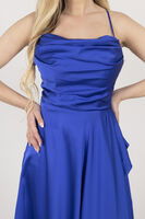Saks Yırtmaç Detaylı Saten Abiye Elbise 4522348.26 - 7