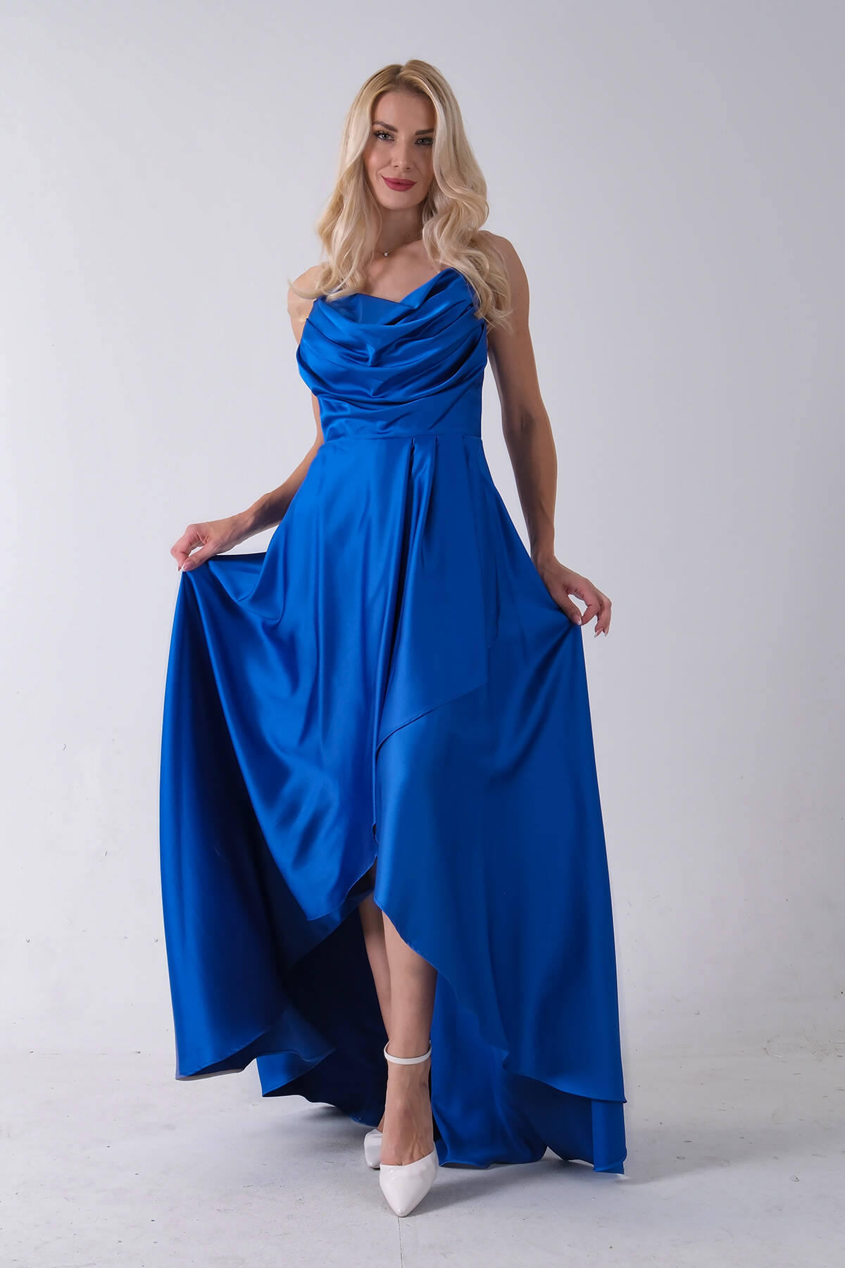 Saks Yırtmaç Detaylı Saten Abiye Elbise 4522348.26 - Ardanewline