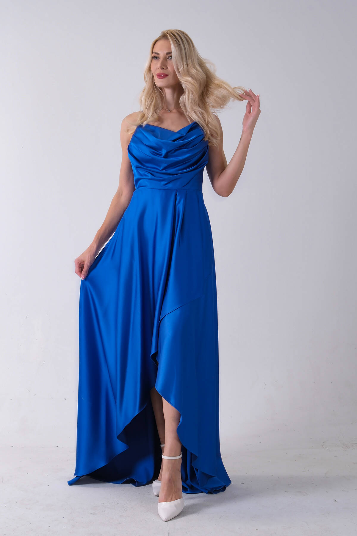 Saks Yırtmaç Detaylı Saten Abiye Elbise 4522348.26 - Ardanewline (1)