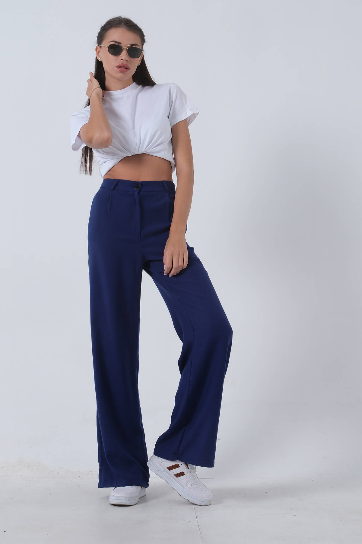 Saks Yüksek Bel Bol Paça Keten Pantolon 01020661.26 - Ardanewline