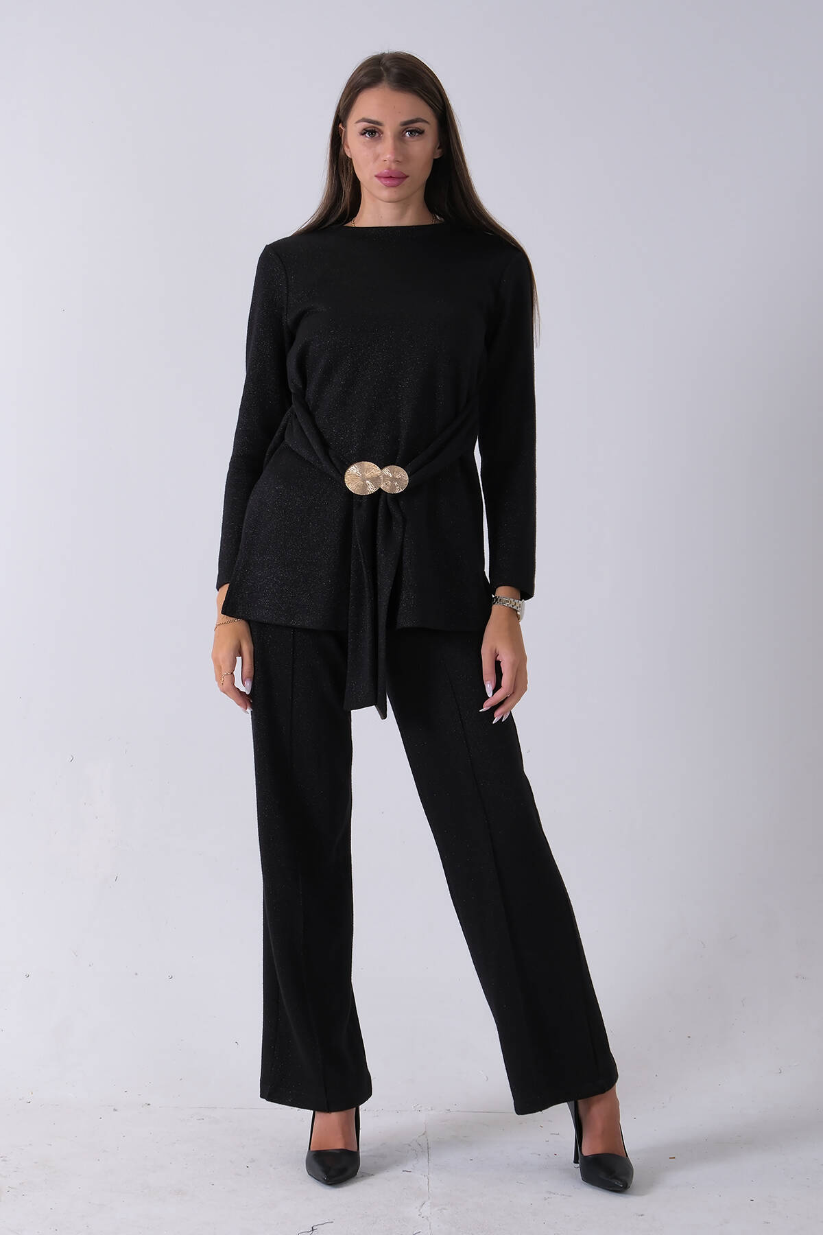 Siyah Altın Toka Detaylı Pantolonlu Takım 4577282.01 - Ardanewline