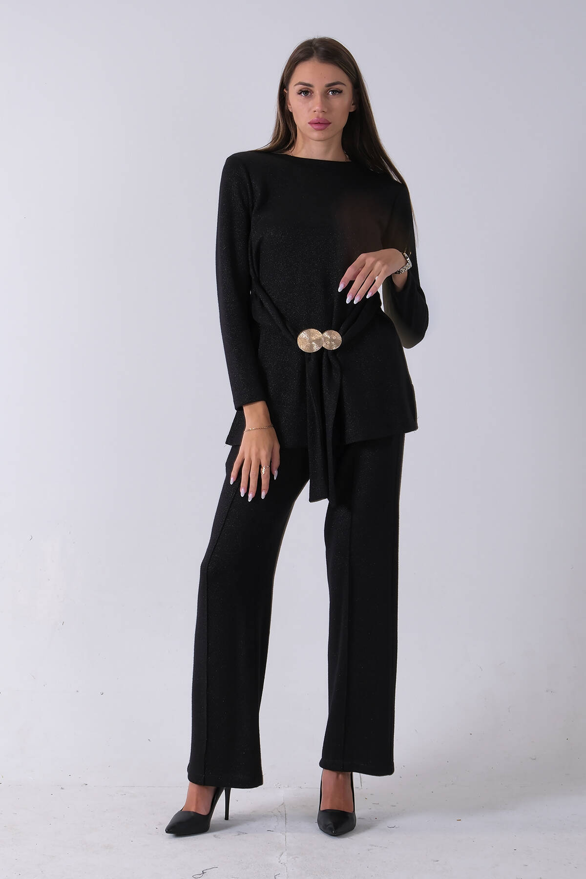 Siyah Altın Toka Detaylı Pantolonlu Takım 4577282.01 - Ardanewline (1)