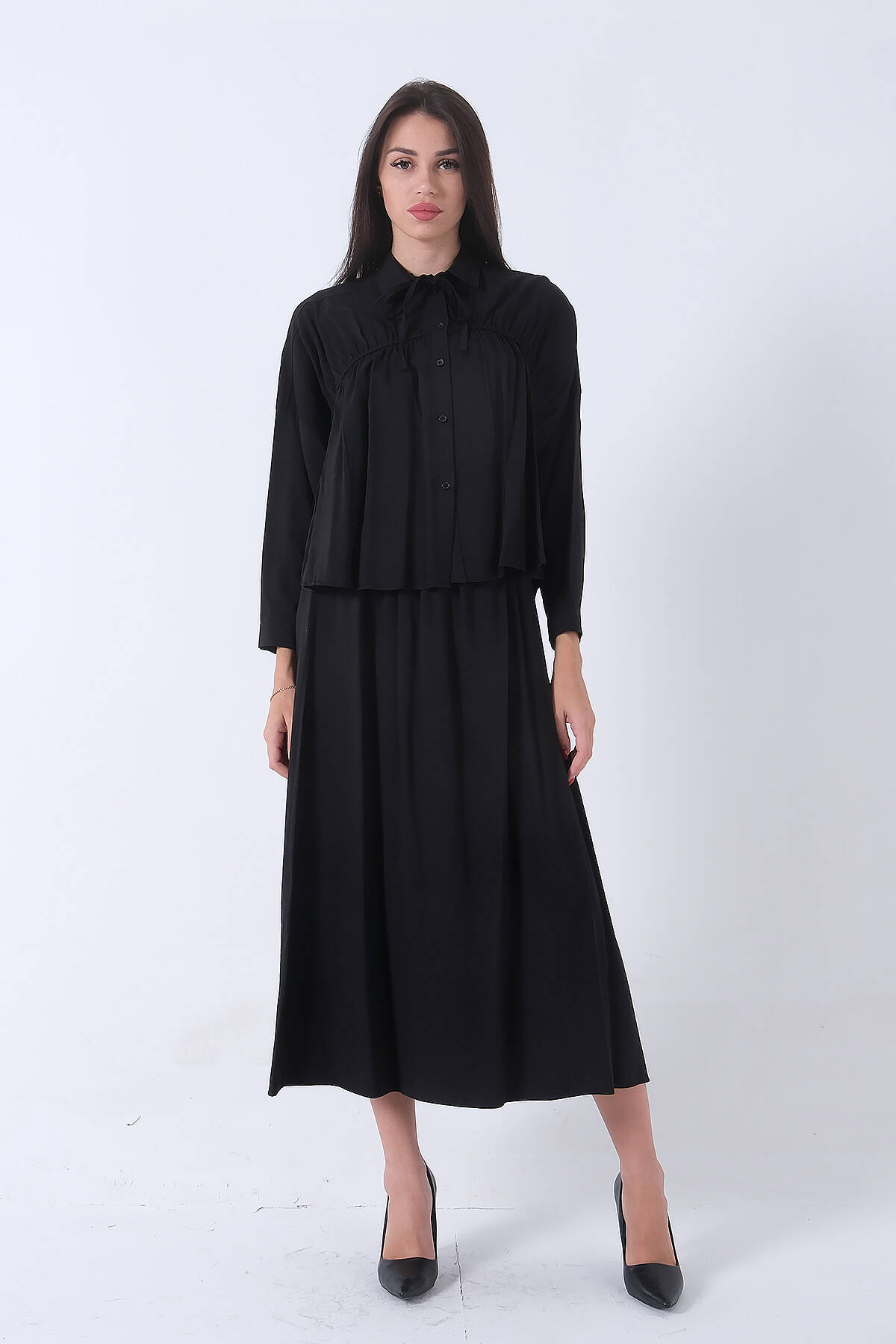 Siyah Bel Bağlama Detaylı Etekli Rahat Takım 422138.01 - Ardanewline