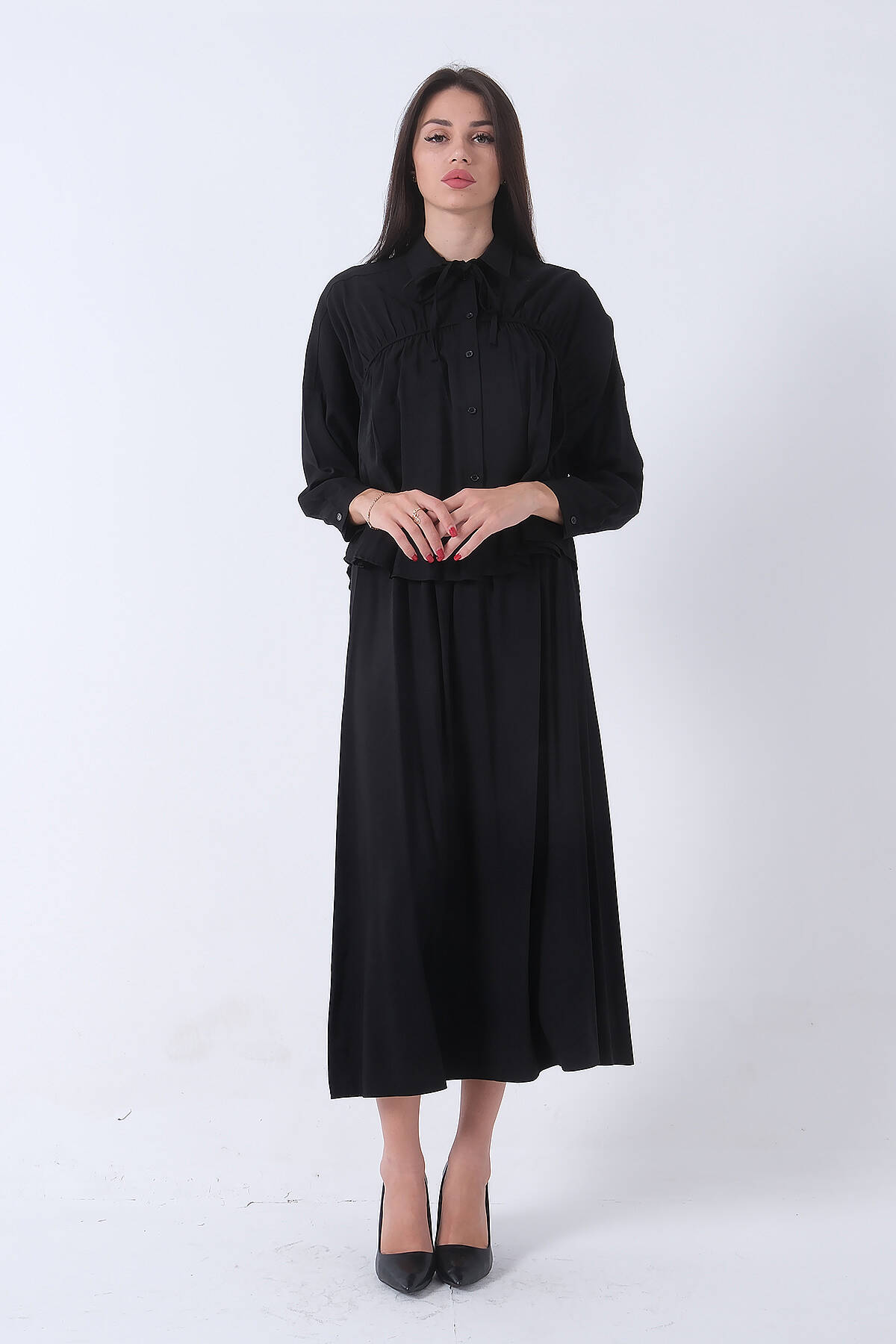 Siyah Bel Bağlama Detaylı Etekli Rahat Takım 422138.01 - Ardanewline (1)