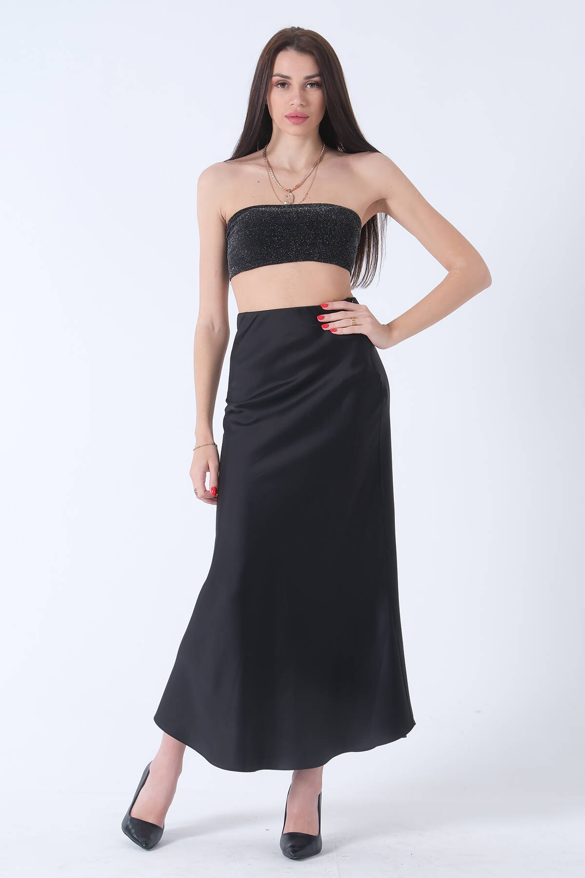 Siyah Bel Lastikli Saten Etek 3979463.01 - Ardanewline