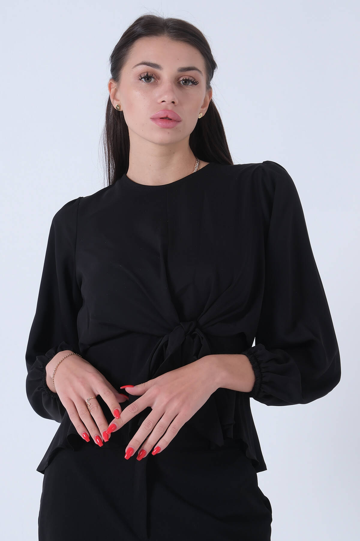 Siyah Beli Bağlama Detaylı Bluz 0806546.01 - Ardanewline (1)